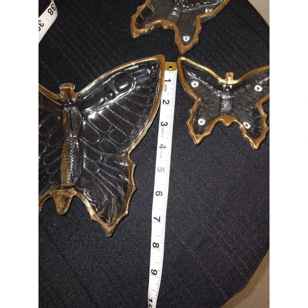 Set of 5 Vintage Glass Butterfly Dish Set Trimmed in Gold (Untested)